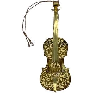 Brass Filigree 3D VIOLIN Stringed Instrument Christmas Tree Ornament Decor 4.5"